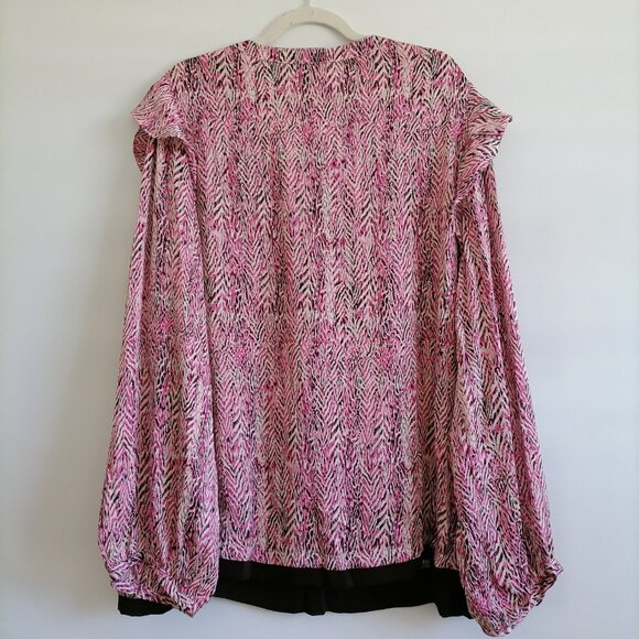 Cotton Bleu Womens Pink Balloon Sleeve Abstract Print Boho Blouse Top Size 1X - Picture 4 of 7